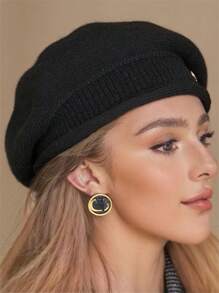 1pc Women's Fashionable Warm Knitted Knitted Beanie Hat, Ear Protection, Octagonal Design, Suitable For Fall And Winter