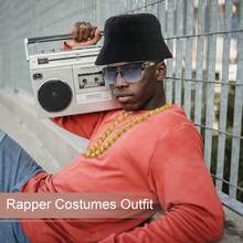 4pcs 80s 90s Accessories Outfit For Women Hip Hop Costume Kit Old School Rapper Sunglasses Faux Gold Rope Chain Ring And Bracelet Set Party Decorations,For Christmas Parties, Carnival Parties Dressing Up - Gold - View 7