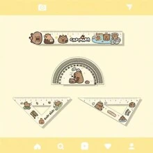 4pcs/One Set, Plastic Color Cartoon Capybara Ruler, A Set Of Ruler Test Drawing Four-Piece Ruler, Plastic Color Cartoon Ruler Triangle Board, School Supplies, Kawaii Stationery - Multicolor - View 13