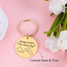 带文字的个性化远距离钥匙扣，最佳朋友礼物，远距离关系礼物，适合男朋友，女朋友，圣诞节礼物，友谊礼物乡村钥匙扣 - 金色 - 查看 1