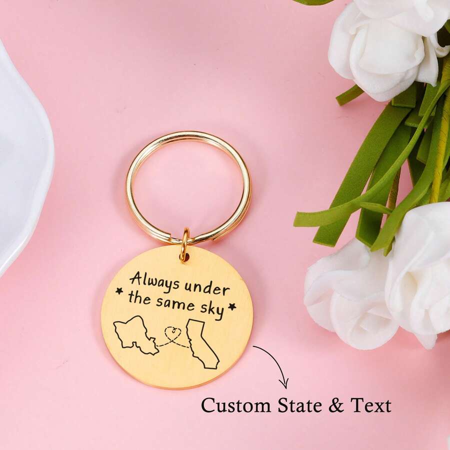 带文字的个性化远距离钥匙扣，最佳朋友礼物，远距离关系礼物，适合男朋友，女朋友，圣诞节礼物，友谊礼物乡村钥匙扣 - 金色 - 查看 1