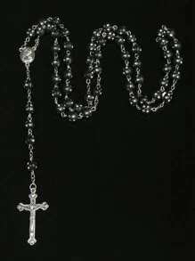 1 件欧美时尚个性化复古简约亚克力水钻珠子项链配圣母玛利亚，男女通用，适合日常佩戴 - 彩色 - 查看 11