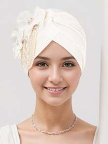 1pc Retro British Felt Headband Hat, Women's Church Derby Headpiece With Flower Decor, Soft Beret Cap