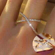 新款设计女士十字交叉锆石戒指，时尚珠宝 - 戒指 - 查看 1