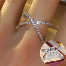 新款设计女士十字交叉锆石戒指，时尚珠宝 - 戒指 - 查看 9