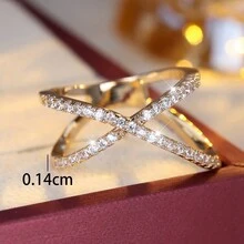新款设计女士十字交叉锆石戒指，时尚珠宝 - 戒指 - 查看 6