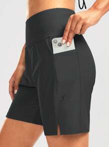 G Gradual 女士 7 英寸长款游泳短裤 高腰速干沙滩游泳短裤 带内衬口袋 - 灰色 - 查看 4