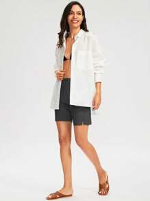 G Gradual 女士 7 英寸长款游泳短裤 高腰速干沙滩游泳短裤 带内衬口袋 - 灰色 - 查看 5