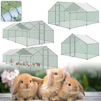 VA-Cerulean Free-Range Enclosure Chicken Coop Outdoor Enclosure Chicken House Chicken Enclosure Outdoor Fence 3x2x2m / 3x4x2m / 3x6x2m / 3x8x2m, Door With Lock, Coated PE Shade Roof, Galvanized Steel Frame, Used For Chickens, Poultry Houses, Bird Cages, Small Animals