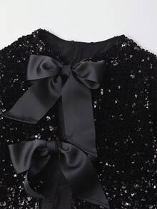 亮片蝴蝶结细节短款夹克 - 黑色 - 查看 3