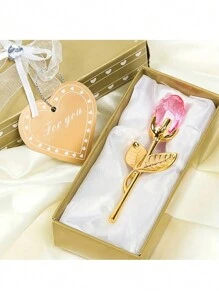 1pc Mini Glass Rose Crystal Flower Artificial Flower Decoration For Office Desktop, Wedding, Party, Valentine's Day Gift (Gift Boxed, Random Gift Box Color) - Multicolor - View 13