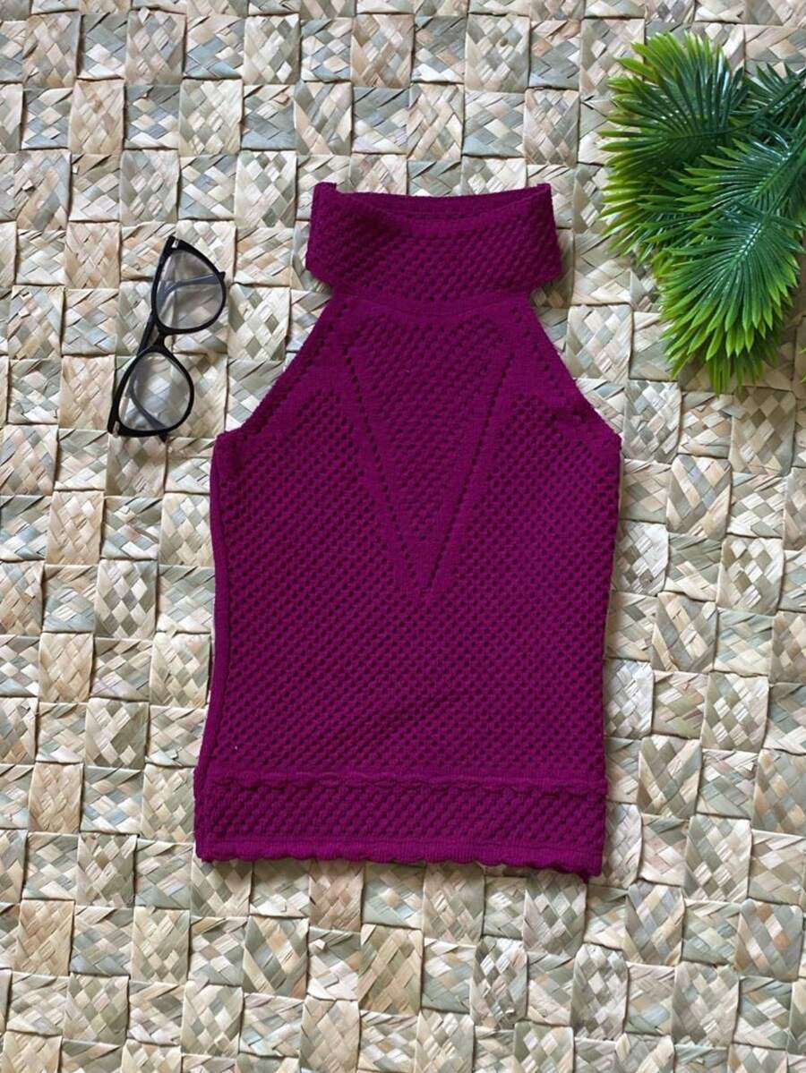 Braided Knitted Bottle Blouse - 中紫紅色 - 查看 1