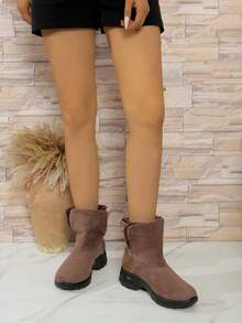 Giày bốt đi tuyết họa tiết da báo thời trang, Giày bốt đế bằng mùa đông thông thường nhẹ và ấm áp - Cà phê nâu - Xem 3