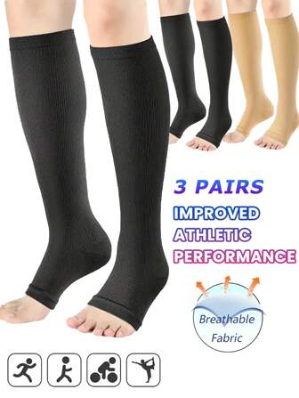 3 Pairs Open Toe Compression Socks Stockings Women Men Best Rated Support Non Slip Travel Christmas Gift Friend Mother Dad Work Athletic Gym Sport Running Hiking Cycling