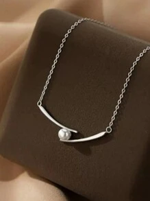 韩国时尚创意仿珍珠筷子吊坠项链，简约优雅颈链 - 幾何 - 查看 9