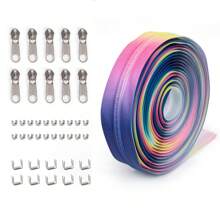 1set=4.5m Zipper + 10pcs Zipper Pulls + 20pcs Zipper Stops + 10pcs Bottom Stops, 5# Colorful Gradient Nylon Zipper, Unique Gradient Design, Multi-Styles Available For Garment, Bags, DIY Crafts