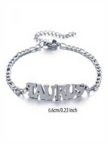 1 Pc Stainless Steel Fashion New Zodiac Letter Pendant Bracelet Jewelry NK Chain Twelve Constellations Birthday Gift For Women Girls And Men , Party ,Christmas Gift,New Year,Mother'S Day - Silver - View 9