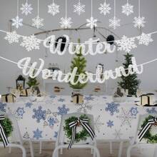 Frozen Winter Wonderland Party Decorations - Plastic Snowflake Hanging Decor, Frozen Party Banner, Icy Snowflake Tablecloth, For Home Bedroom Office Christmas Party Supplies,Christmas - Multicolor - View 2