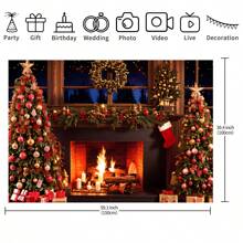 1 pieza Tela de fondo fotográfico con tema de chimenea navideña acogedora para 1er cumpleaños y sesión de fotos - Multicolor - Ver 13