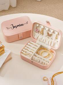 Personalized PU Jewelry Box With Name, Custom Name Jewelry Organizer Case With Adjustable Compartments, Personalized Gifts For Women,Bridesmaid, Mother, Friend, Teacher