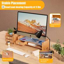 Desktop Monitor Stand Riser With Drawer Raised PC Computer Screen Stand For Desk Office Desk Top Organiser Storage Shelf - Cherry Wood Color - View 8