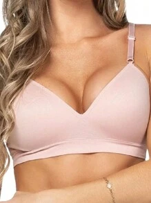 Kit 2 - Wire-Free Adjustable Thin Strap Fixed Cup Bra - 米色 - 查看 4