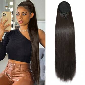 Ponytail Extensions Drawstring Long Straight Fake Pony Tail Natural Soft Clip In Hair Extension Synthetic Heat Resistant Hairpiece 32 Inch 165 Gram ,4#