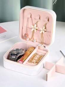 1pc Travel Jewelry Storage Box, Simple Travel And Home Jewelry Storage Box, Portable Earrings, Rings, Bracelets, Jewelry Storage Box, Fashionable Personalized Leather Jewelry Storage Container, Used For Ring, Necklace, Earnail Storage, Perfect Gift For Women, Exquisite And Unforgettable Holiday Gifts For Mother's Day And Valentine's Day, Christmas Gifts