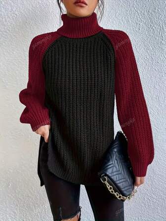 Pull ample à col roulé tricoté surdimensionné pour femmes, automne-hiver