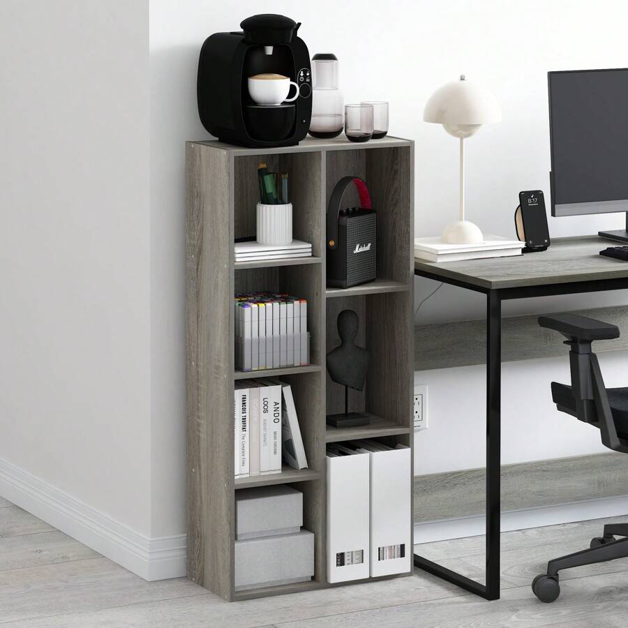 Luder 7-Cube Reversible Open Shelf Bookcase, Wood Finish, Versatile Storage Organizer For Living Room, Bedroom, Office, Study, Home Office, French Oak Grey - 法國橡木 - 查看 1