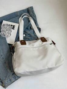 1 件纯色多口袋、多肩带女士手提包，男女通用时尚单肩包，大容量休闲斜挎包，适合日常通勤和大学生，面料材质 - 白色 - 查看 8