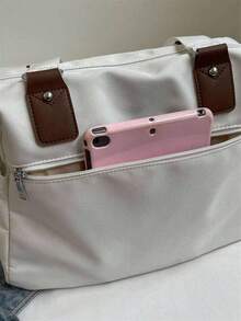 1 件纯色多口袋、多肩带女士手提包，男女通用时尚单肩包，大容量休闲斜挎包，适合日常通勤和大学生，面料材质 - 白色 - 查看 7