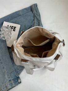 1 件纯色多口袋、多肩带女士手提包，男女通用时尚单肩包，大容量休闲斜挎包，适合日常通勤和大学生，面料材质 - 白色 - 查看 9