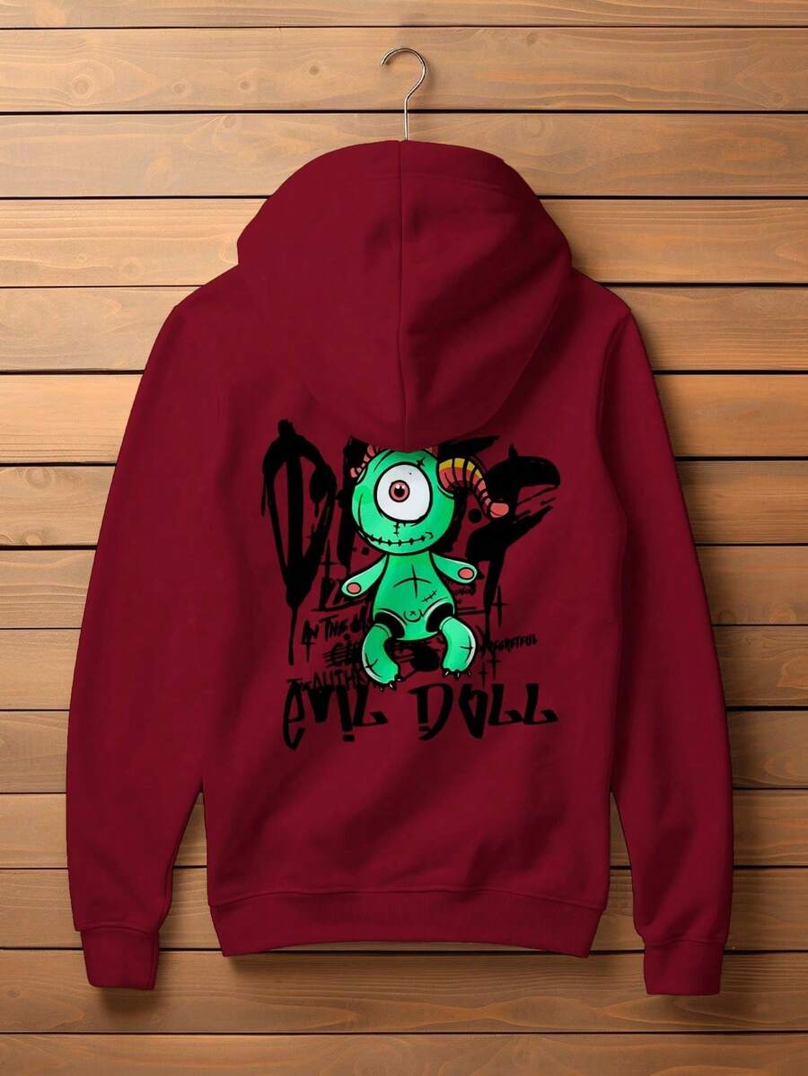 Oversized Evil Doll Print Sweatshirt Blouse Fashion Hip Hop Trap Rap CANGURU 2277 - 紫紅色 - 查看 1