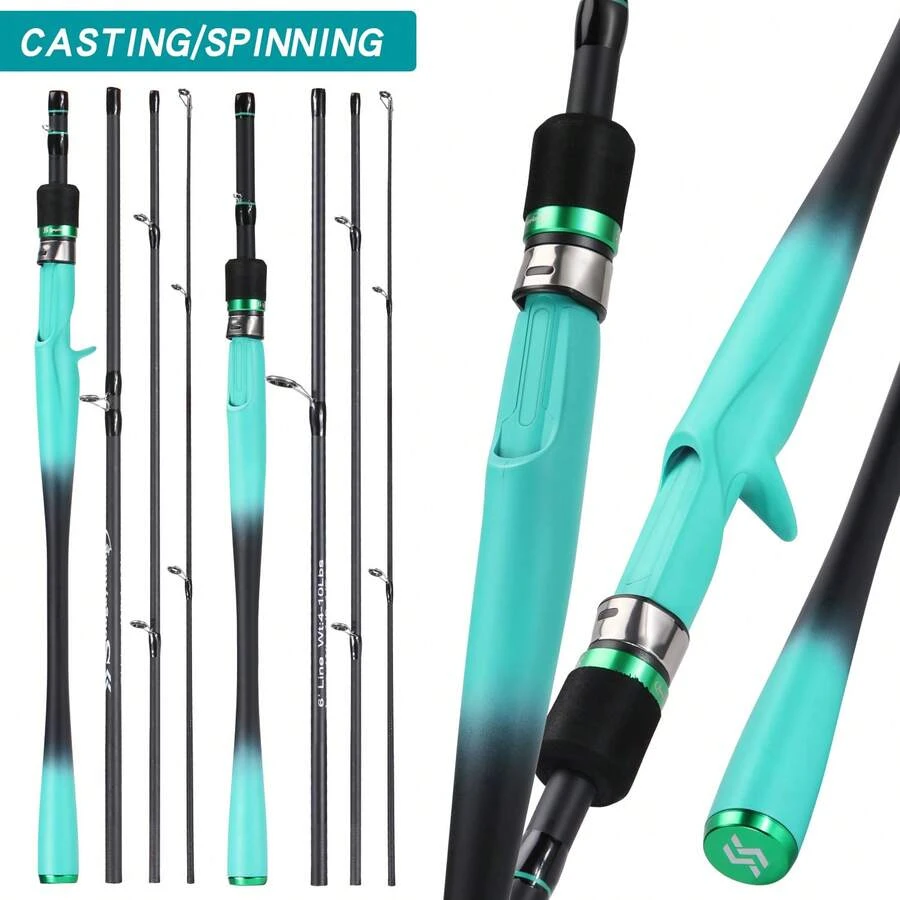 SOUGAYILANG 4-Piece 7-Feet Carbon Fiber Fishing Rod Spinning Travel Portable Rod Lightweight Sensitive Tournament Quality Fishing Pole For Fresh & Saltwater - 湖藍色 - 查看 1