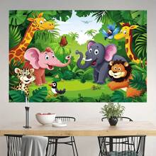 1pc, Zoo Photography Background Cartoon Wild Animal Background Happy Birthday Photography Background Animal Jungle Wildlife Zoo Theme Party Decoration Photo Studio Props