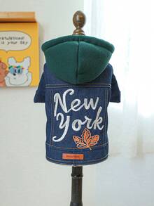 PETCIRCLE 1 件宠物服装，时尚可爱的纽约牛仔夹克，适合狗和猫 - 藍色 - 查看 2