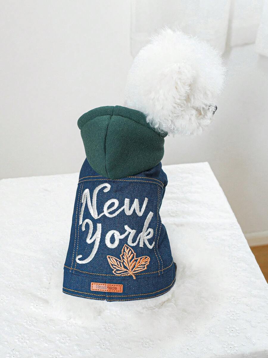 PETCIRCLE 1 件宠物服装，时尚可爱的纽约牛仔夹克，适合狗和猫 - 藍色 - 查看 1