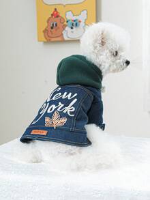 PETCIRCLE 1 件宠物服装，时尚可爱的纽约牛仔夹克，适合狗和猫 - 藍色 - 查看 5