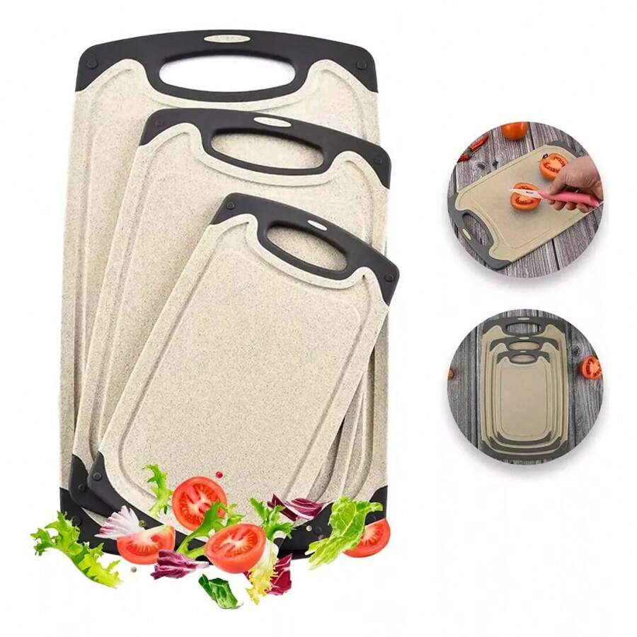 Juego de 3 Tablas de Cocina para Picar y Cortar Alimentos - Beis - Ver 1