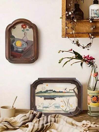 1 件美式复古相框墙壁相框家庭相框仿古树脂照片展示框相架适用于客厅装饰（相纸随机）