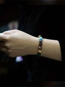 1 pieza Pulsera con cuentas ajustable del sistema solar para adolescentes, ayuda a los niños a aprender sobre los planetas y expandir sus horizontes, se puede usar a la escuela (Nota: Cada cuenta está hecha de material de piedra natural, puede diferir ligeramente de la imagen)