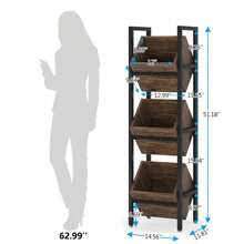 LITTLE TREE Basket Stand, 3 Tier Wood Shelving Unit With Baskets, Rustic Vertical Standing Basket Storage Tower For Kitchen Bathroom Living Room - màu đen - Xem 3