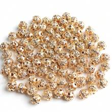 50 hạt đá pha lê 6/8mm mạ vàng hồng bạc đen kim loại dạng bi rời dùng làm đồ trang sức phụ kiện vòng tay DIY - Vòng khoan hình cầu - Xem 19