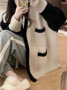 Áo len cardigan cổ chữ V cho nữ - Màu be - Xem 2