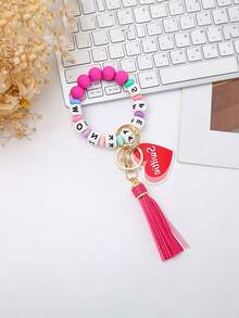 1 chiếc vòng tay trái tim Acrylic mới, móc khóa chữ "Mei Mei", móc khóa hạt tua rua tự làm cho nam và nữ - Móc khóa tình yêu acrylic - Xem 10