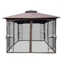 10x10 Outdoor Patio Gazebo Canopy Tent With Ventilated Double Roof And Mosquito Net(Detachable Mesh Screen On All Sides),Suitable For Lawn, Garden, Backyard And Deck,Brown Top - Brown - View 5