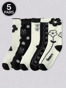 5 Pairs Of Women's Long Socks,Crew Socks,Women Socks,Cute Socks,Girls Socks, White Socks,Mesh Breathable Details, Guide Rail Breathable Hole Design, Moisture Wicking, Soft And Smooth, Suitable For Various Holidays, Sports, Leisure, Business And Other Daily Wear, Can Be Worn All Year Round, Color Combinations Are Random.