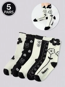 5 Pairs Of Women's Long Socks,Crew Socks,Women Socks,Cute Socks,Girls Socks, White Socks,Mesh Breathable Details, Guide Rail Breathable Hole Design, Moisture Wicking, Soft And Smooth, Suitable For Various Holidays, Sports, Leisure, Business And Other Daily Wear, Can Be Worn All Year Round, Color Combinations Are Random.