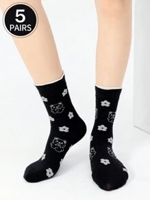 5 Pairs Of Women's Long Socks,Crew Socks,Women Socks,Cute Socks,Girls Socks, White Socks,Mesh Breathable Details, Guide Rail Breathable Hole Design, Moisture Wicking, Soft And Smooth, Suitable For Various Holidays, Sports, Leisure, Business And Other Daily Wear, Can Be Worn All Year Round, Color Combinations Are Random.